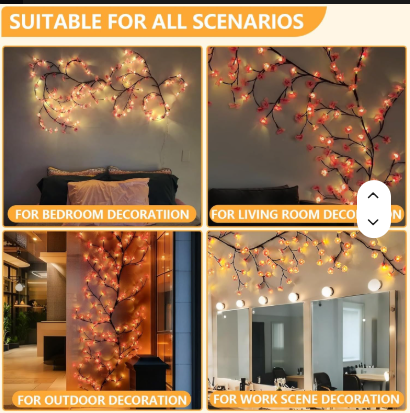Enchanted Pink Cherry Blossom Tree Branch Lights with 8 Lights